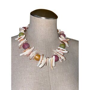Shell Necklace 20 Inches Women Bulky Heishi Hook Eye Pink Blue White Purple